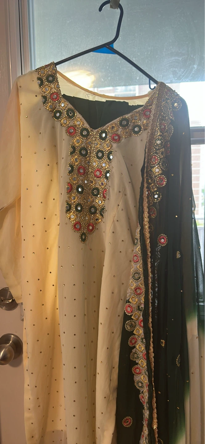 Cream Embellished Kurti with Dupatta