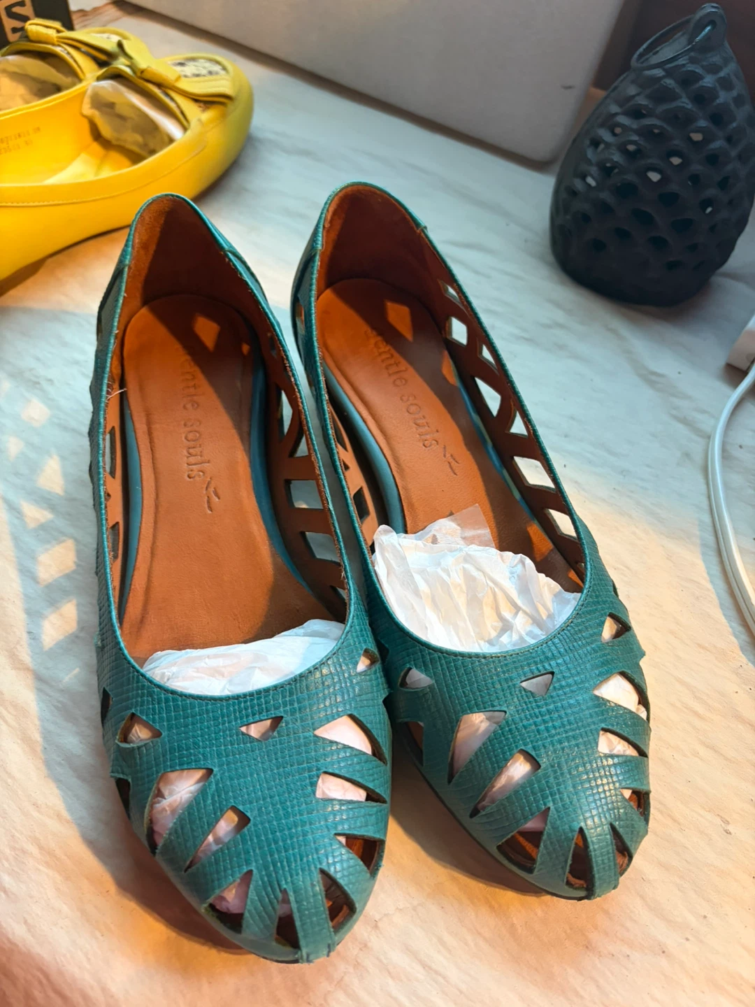 Yellow Flat Shoes with Bow Detail