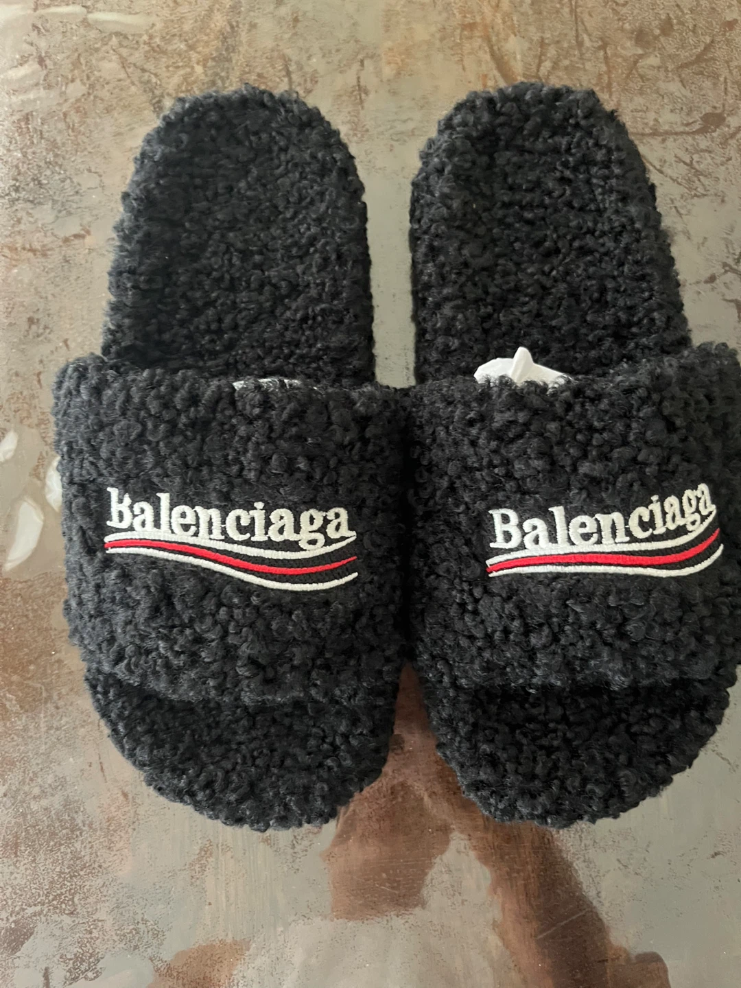 Balenciaga Black Terry Cloth Slides - Size 9.5