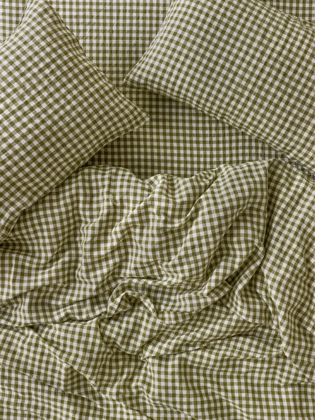 Green Gingham linen Duvet Cover from Piglet in Bed