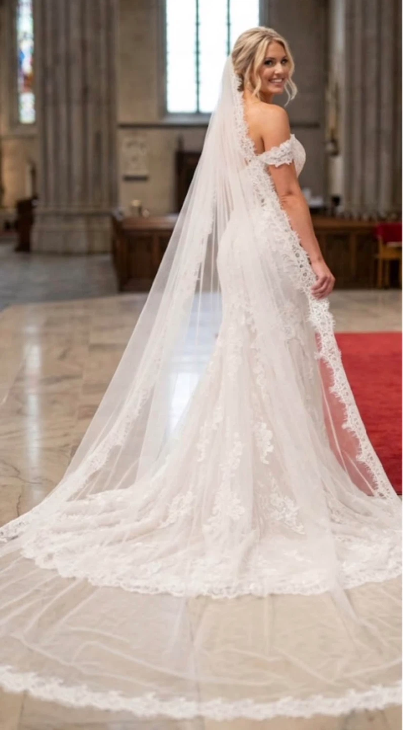 Cathedral lace soft white veil