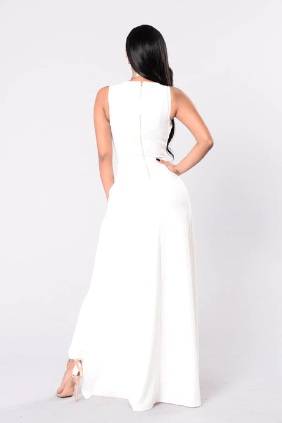Fashion Nova Women's ivory/white V-Neck Jumpsuit w Back skirt - photo 3