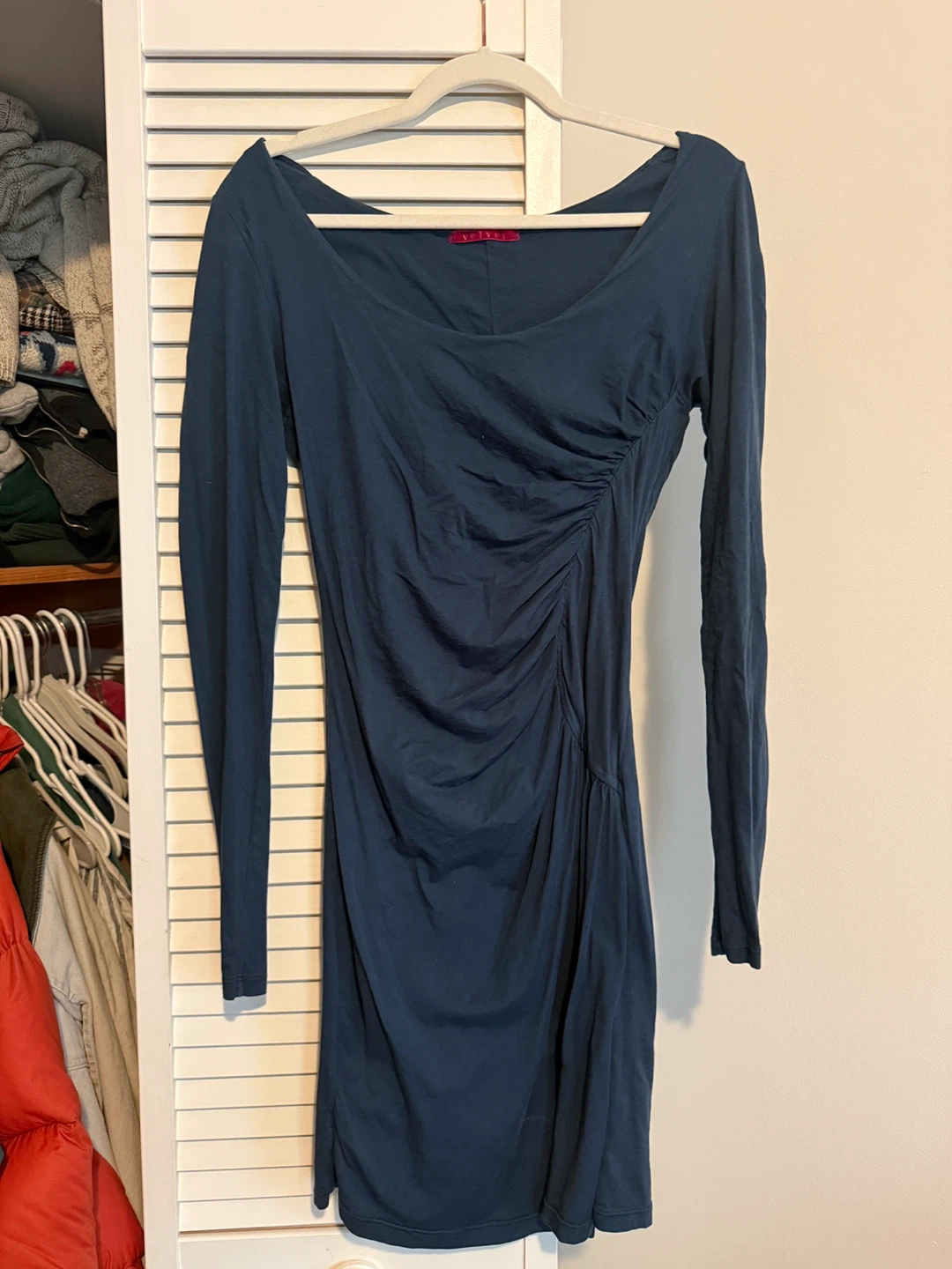 Ruched Long Sleeve Dress - Blue