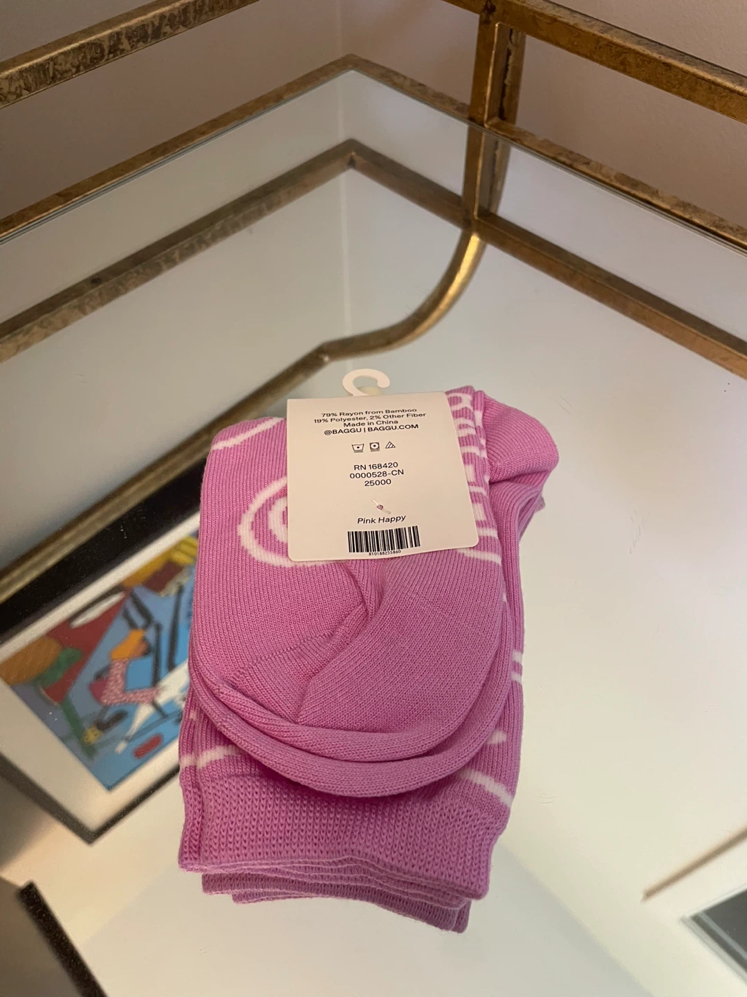 BAGGU Pink Happy  Face Crew Socks NEW - photo 2