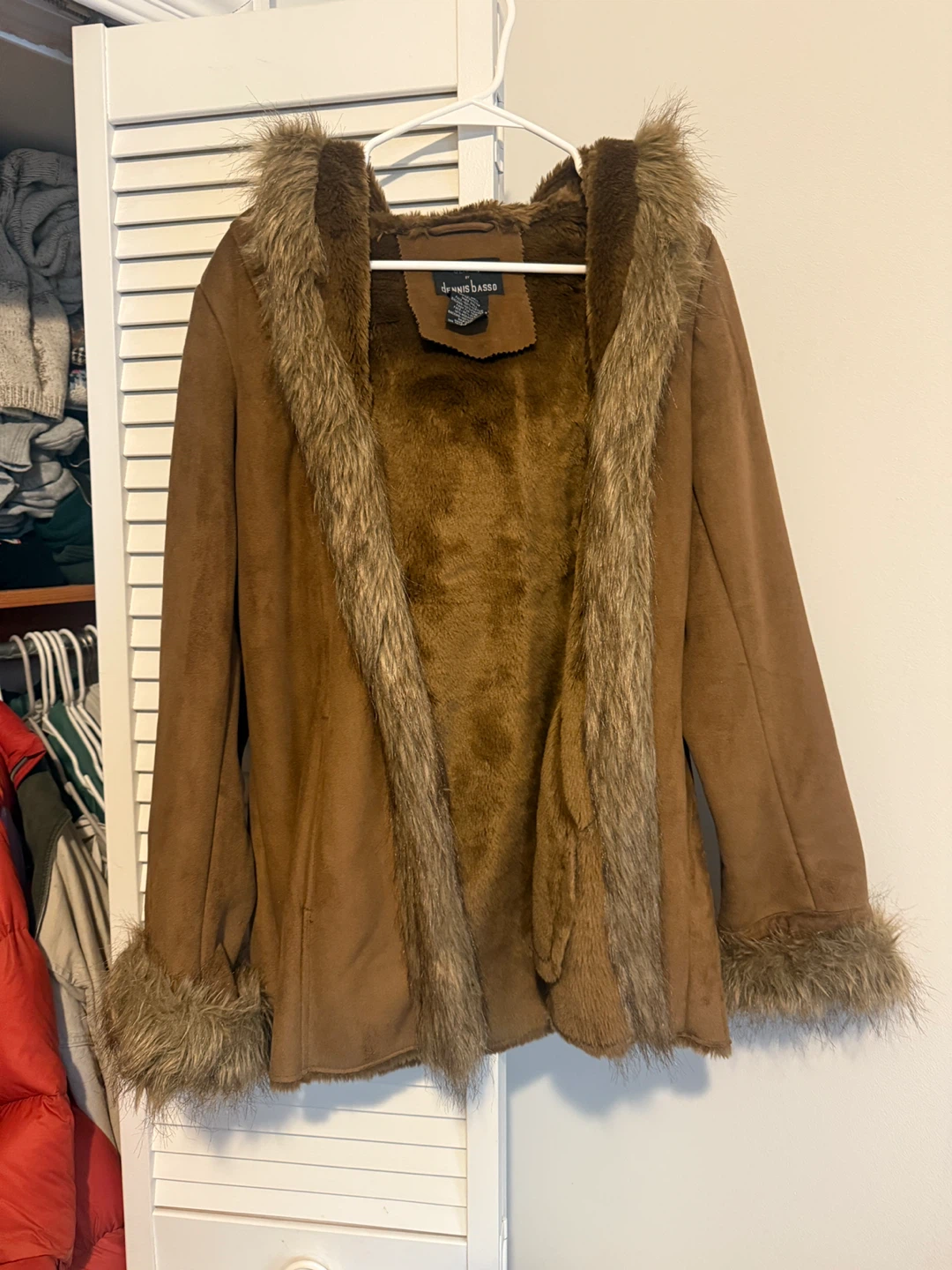 Brown Faux Suede & Fur Hooded Jacket