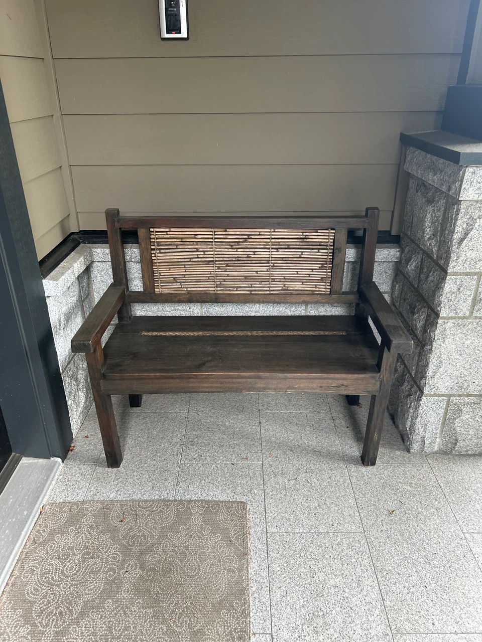 Wooden Bench with Bamboo Back