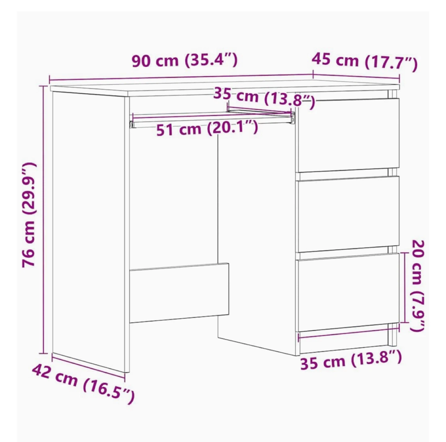 Wood Desk with 3 Drawers - photo 2