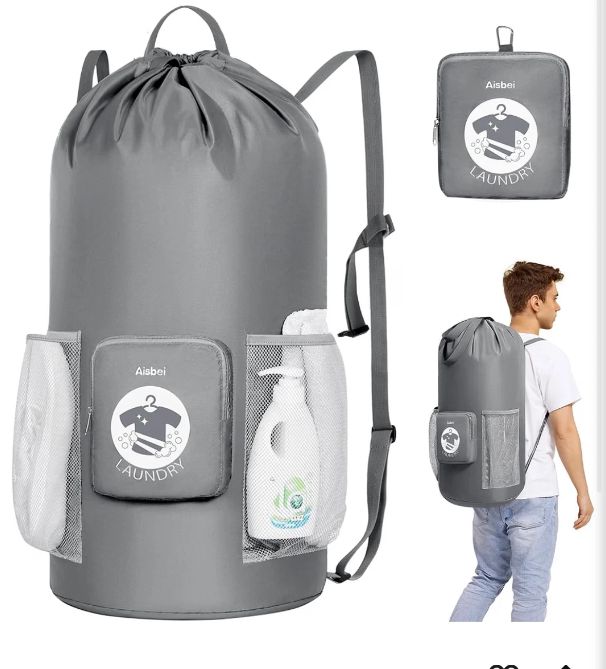 Aisbei Laundry Backpack - Gray