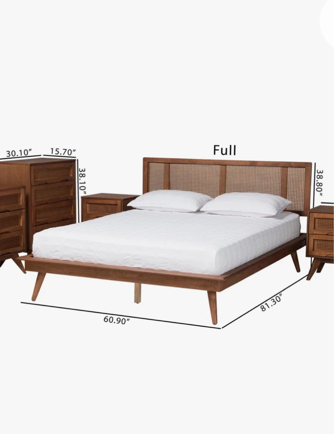 Full Size Rattan Headboard Wood Bed Frame - photo 4