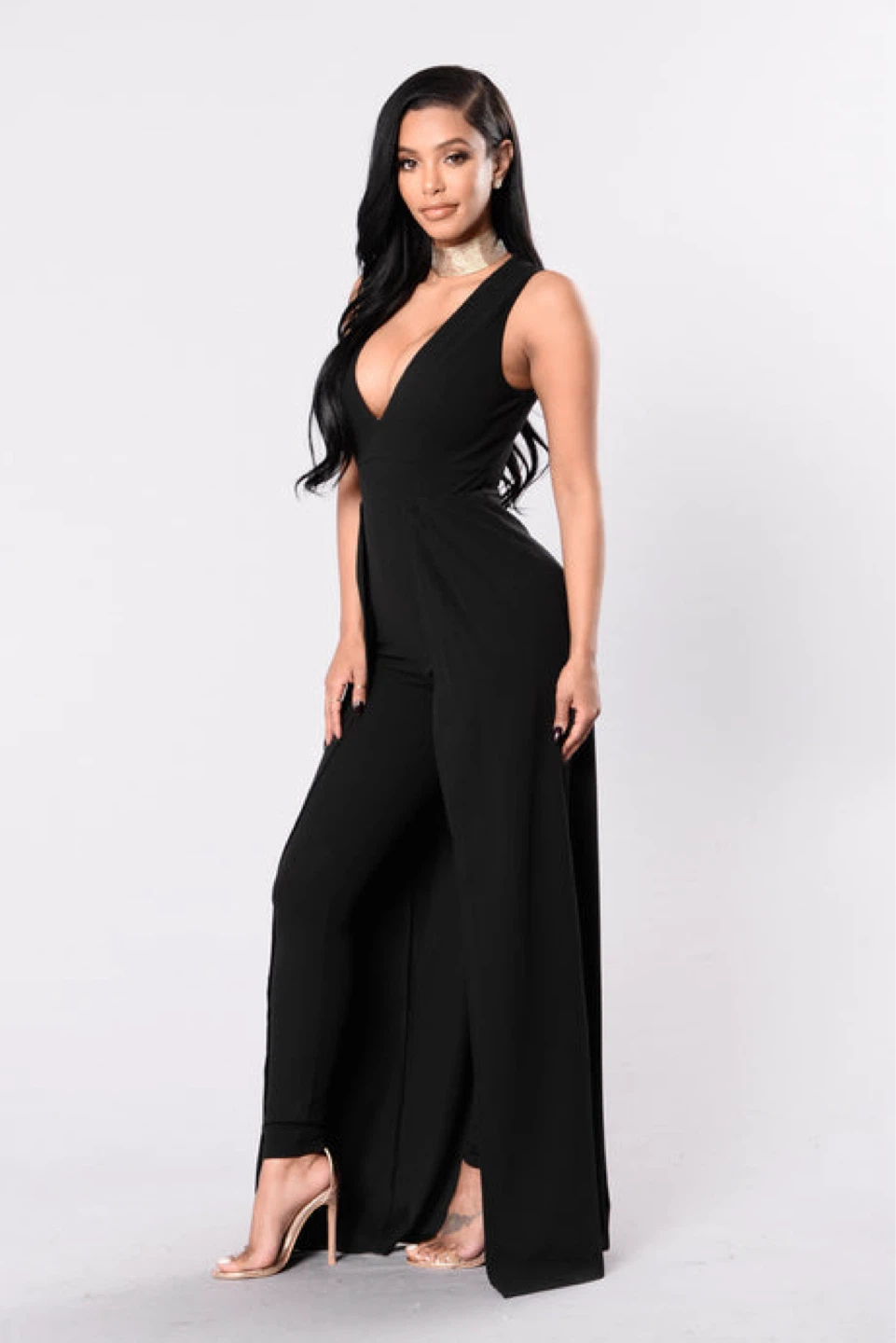 Fashion Nova Women's Black V-Neck Jumpsuit w Back skirt black - photo 3