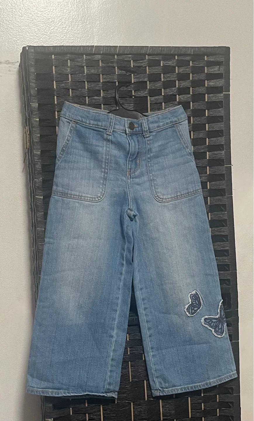 Girl's Light Wash Denim Culottes with Butterflies