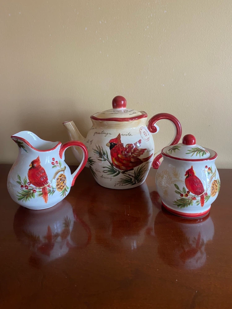 MAXCERA Festive Folks Teapot, Creamer, and Sugar Set