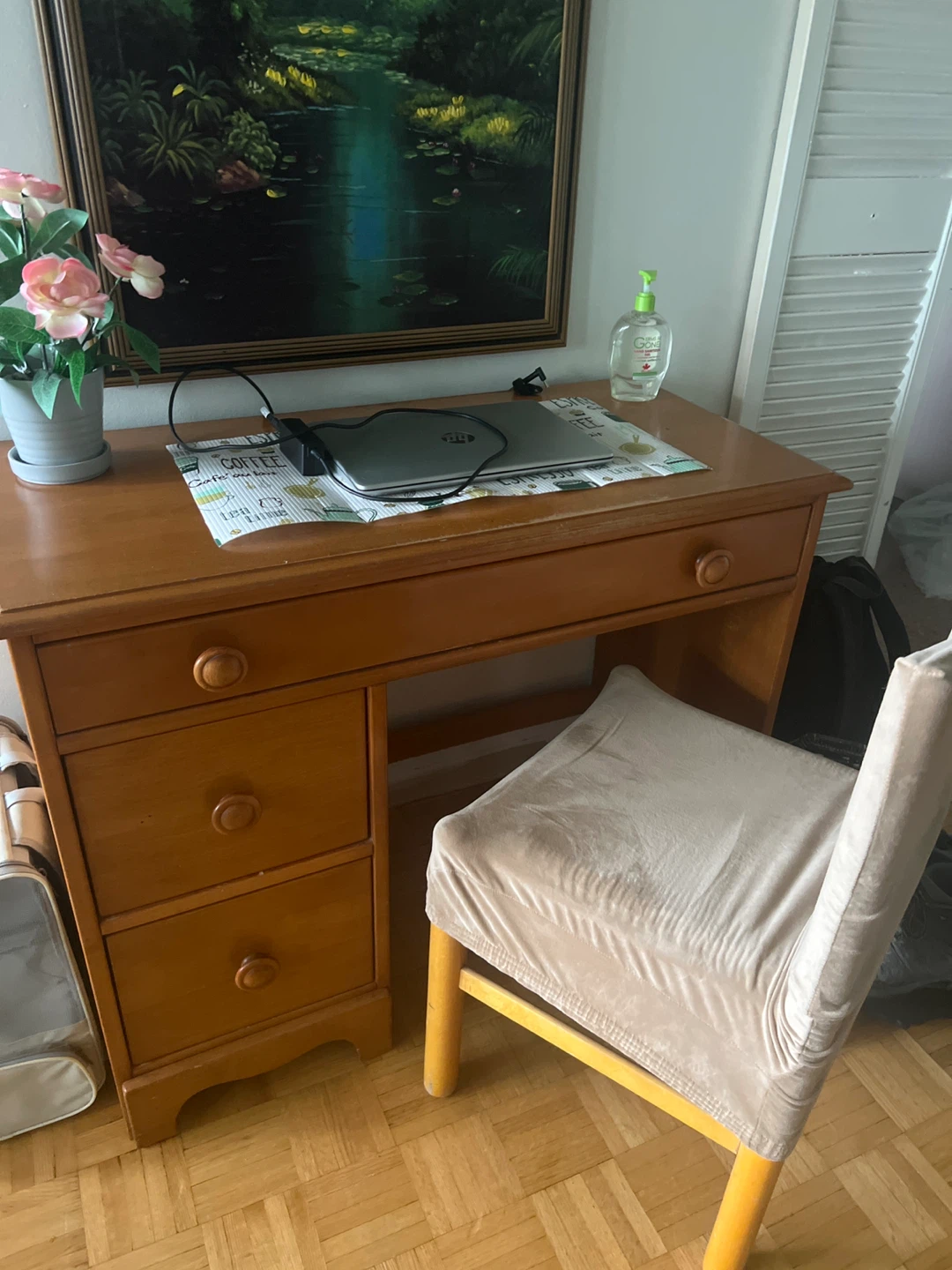 Wooden writing desk with drawers