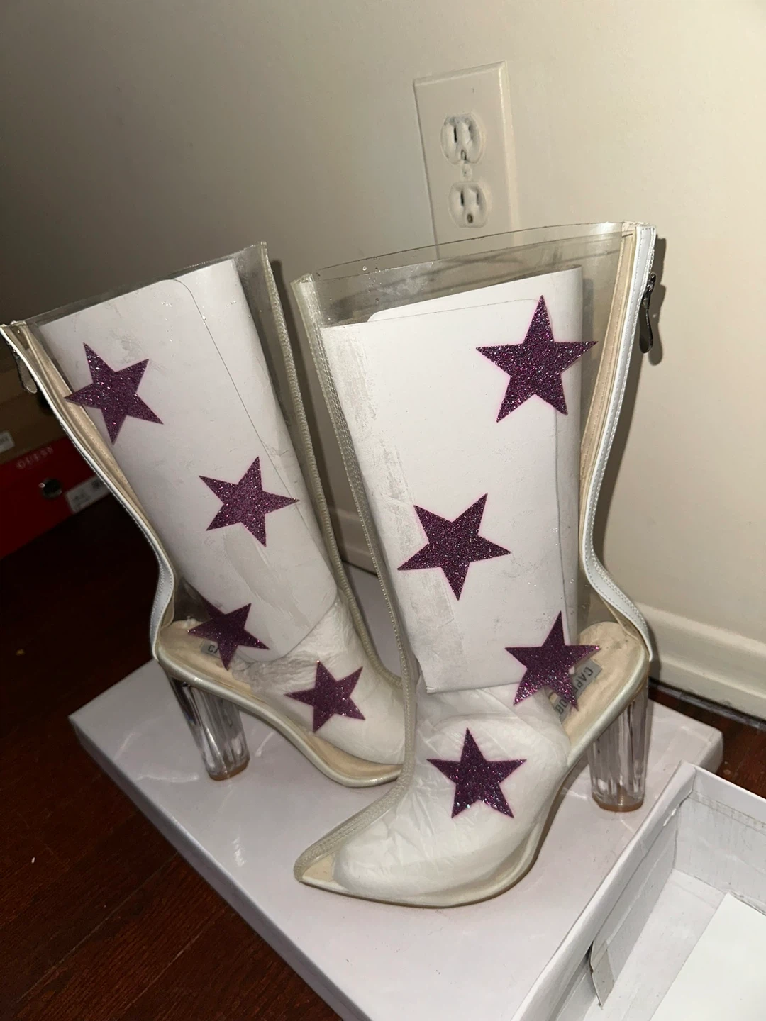 Cape Robbin Clear Purple Glitter Stars Boots Heels US 7 - photo 2