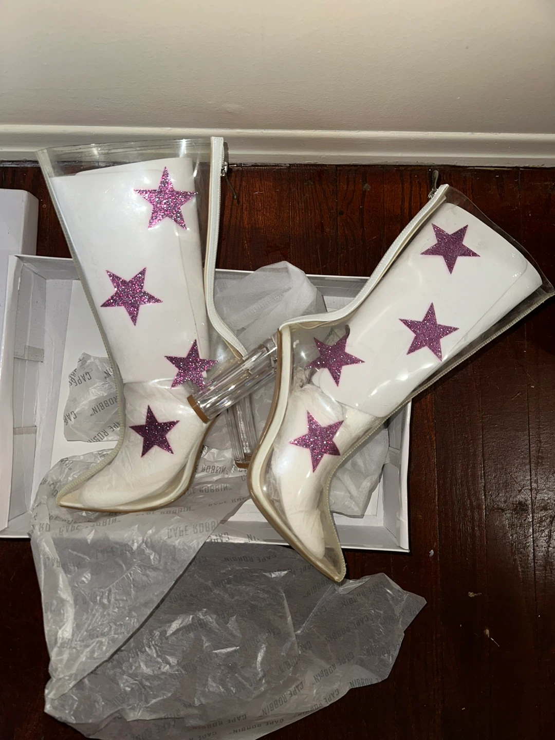 Cape Robbin Clear Purple Glitter Stars Boots Heels US 7 - photo 3