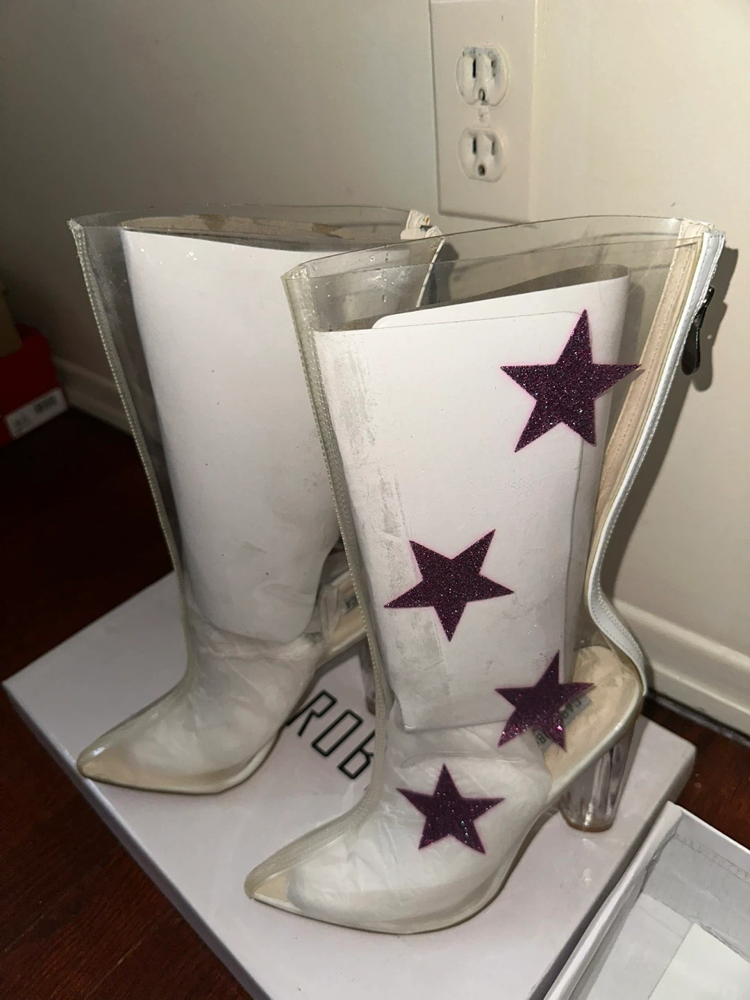 Cape Robbin Clear Purple Glitter Stars Boots Heels US 7 - photo 4