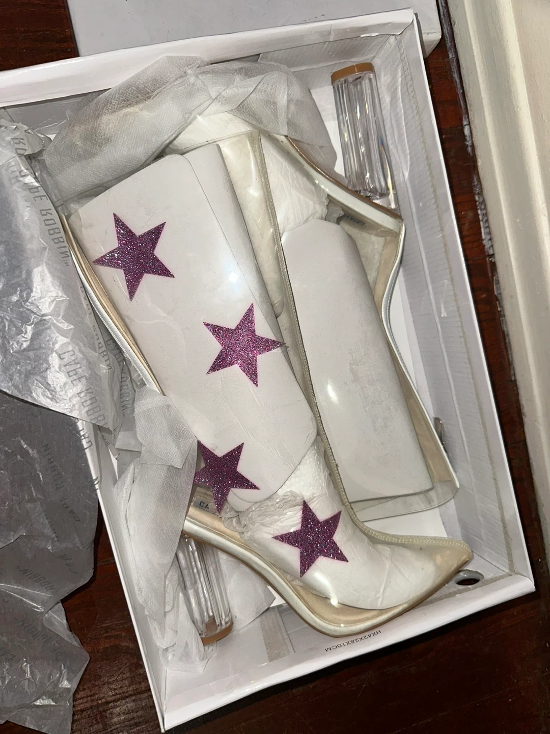 Cape Robbin Clear Purple Glitter Stars Boots Heels US 7