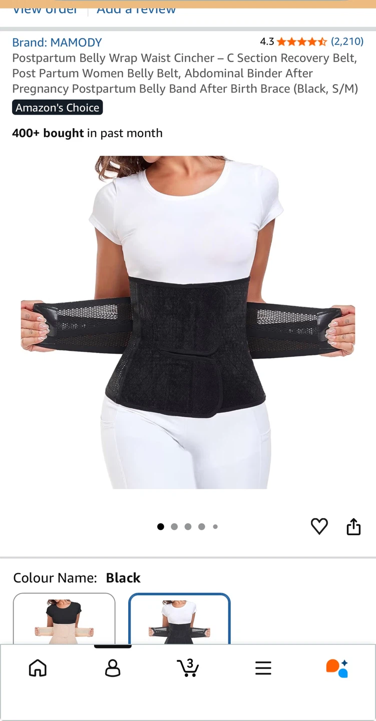 MAMODY Postpartum Belly Wrap Waist Cincher - Black (S/M)