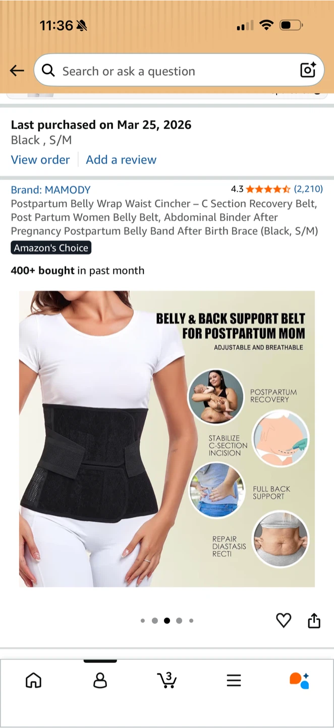 MAMODY Postpartum Belly Wrap Waist Cincher - Black (S/M) - photo 2