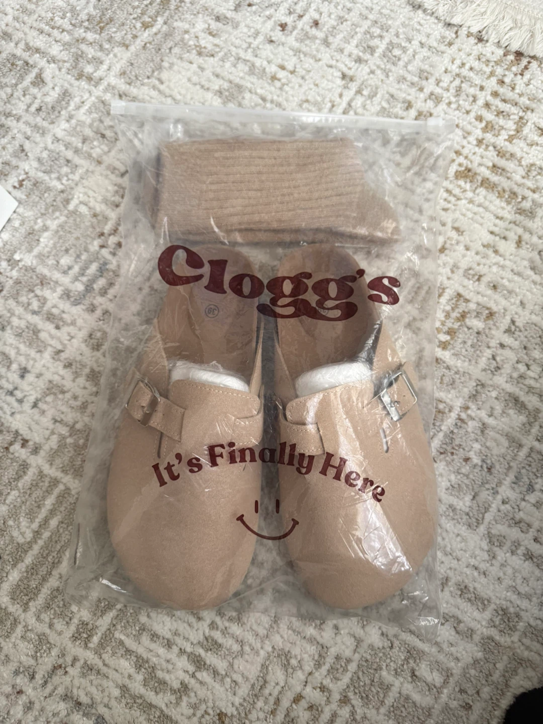 Cloggs Beige Slip-On Clogs with Socks