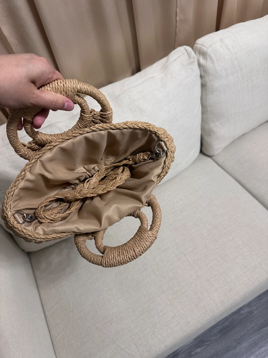 Straw Woven Handbag with Circular Handles - photo 3
