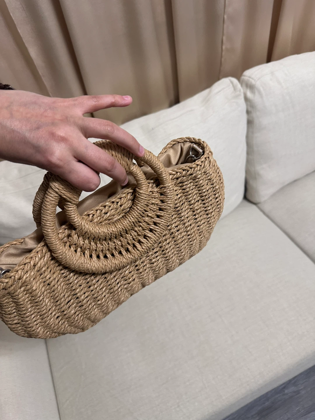 Straw Woven Handbag with Circular Handles - photo 2