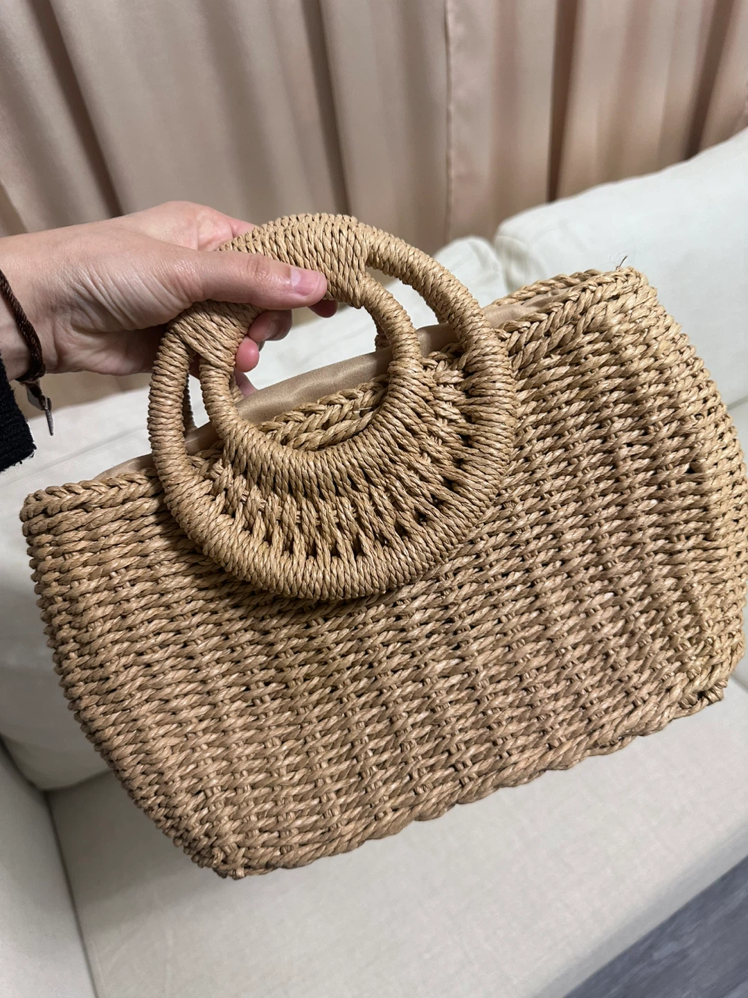 Straw Woven Handbag with Circular Handles