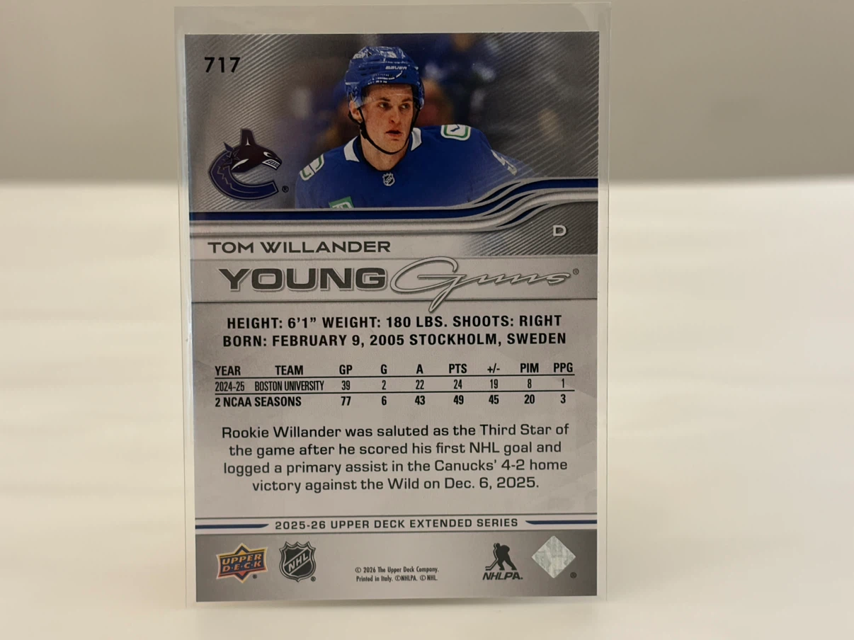 Tom Willander 25-26 Extended Canucks Young Guns Rookie Card #717 - photo 2