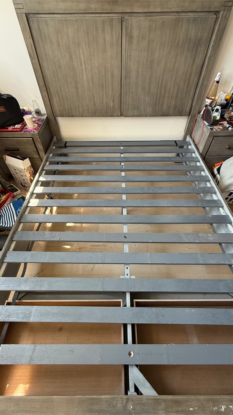 Grey Wooden Bed Frame with Storage Drawers - photo 2