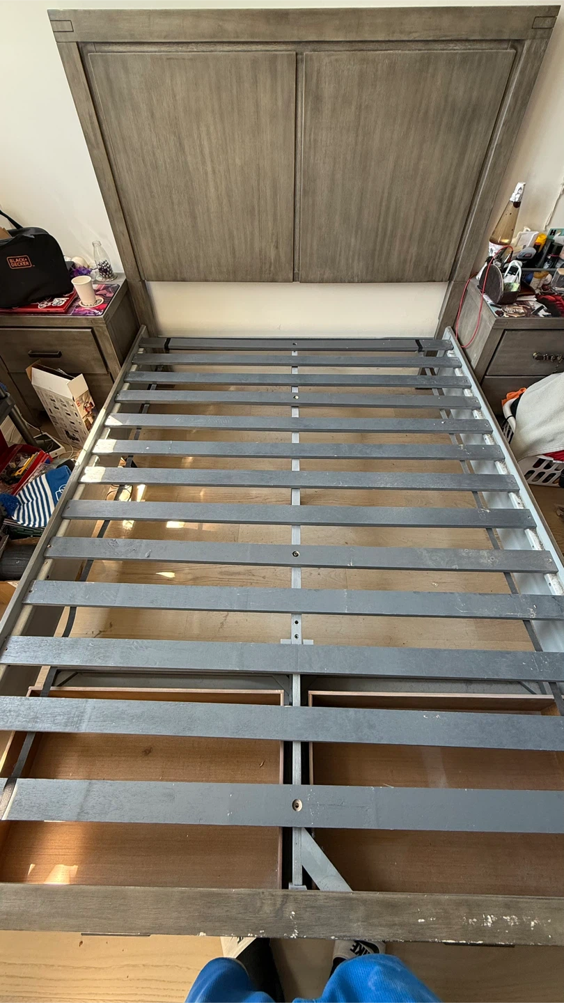 Grey Wooden Bed Frame with Storage Drawers - photo 3