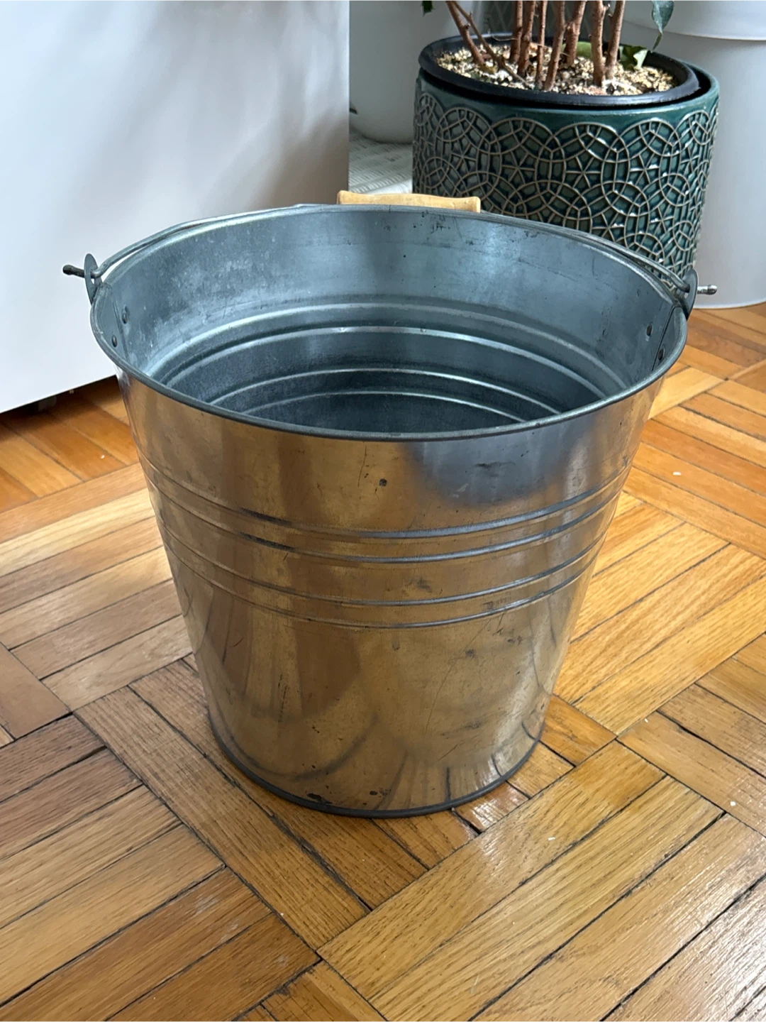 Galvanized Metal Pail with Wooden Handle