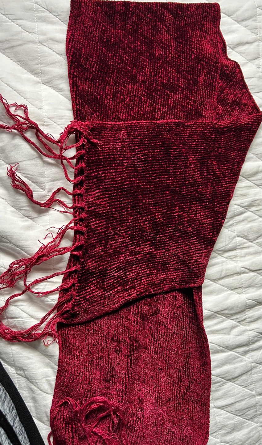 Red Chenille Scarf with Fringe - photo 2