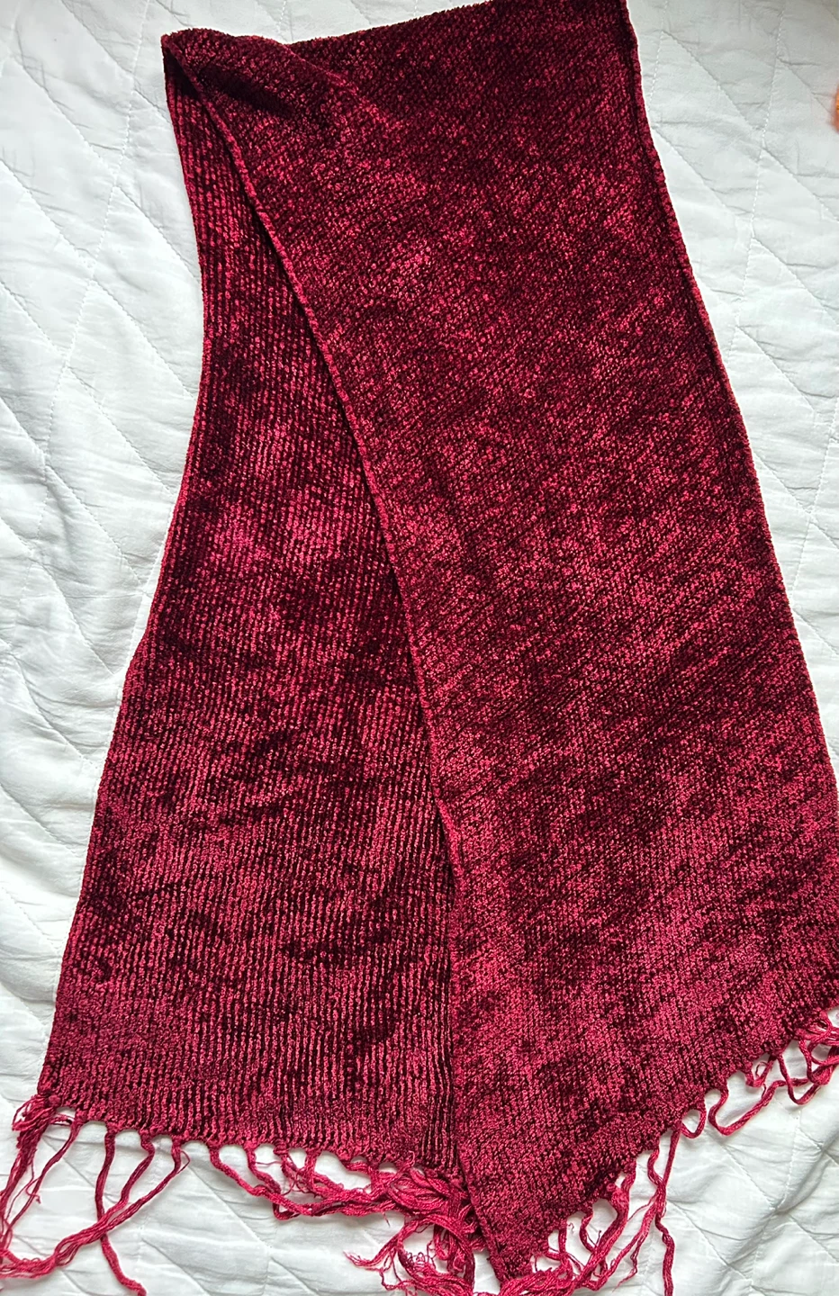 Red Chenille Scarf with Fringe