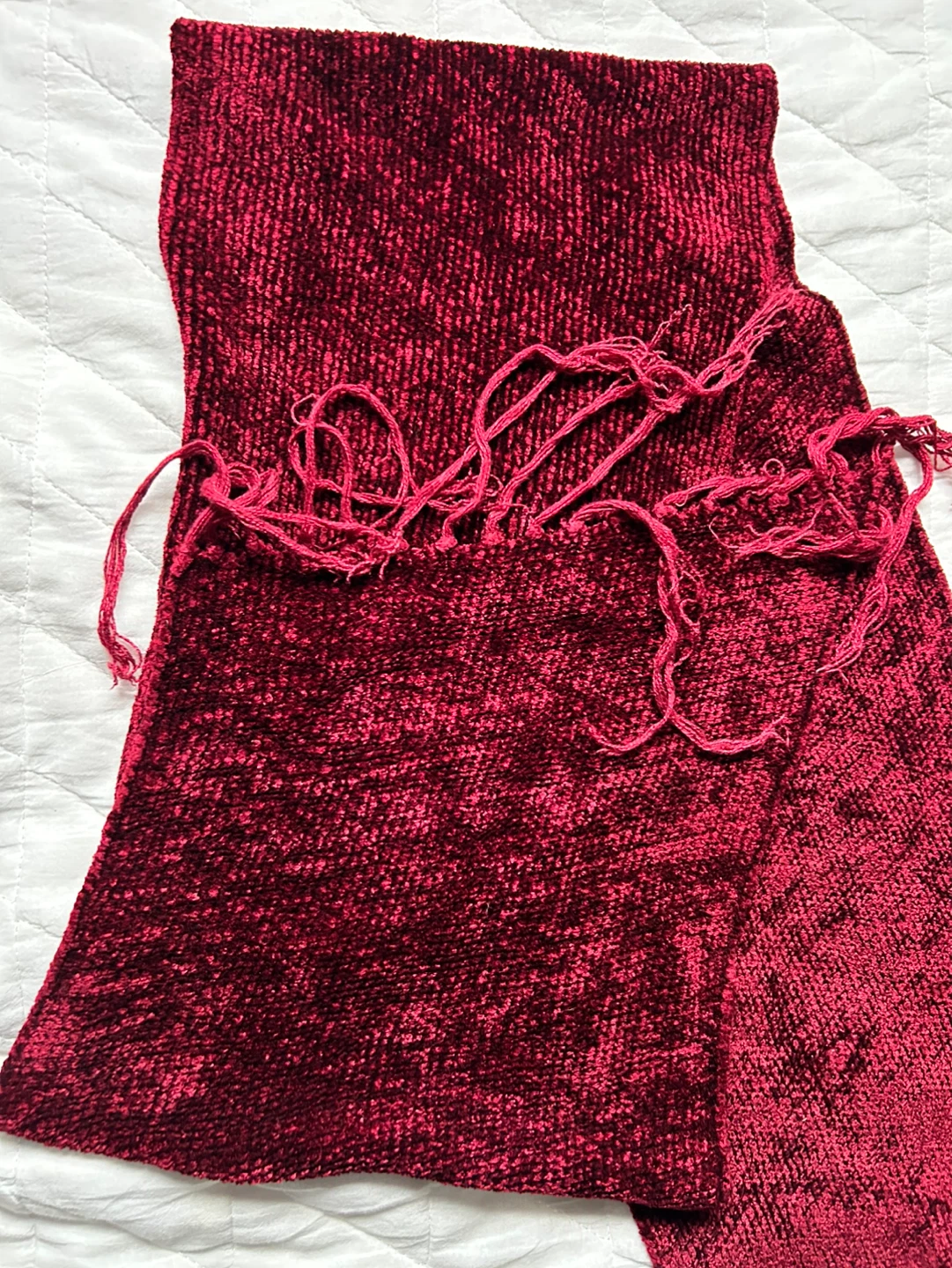 Red Chenille Scarf with Fringe - photo 3