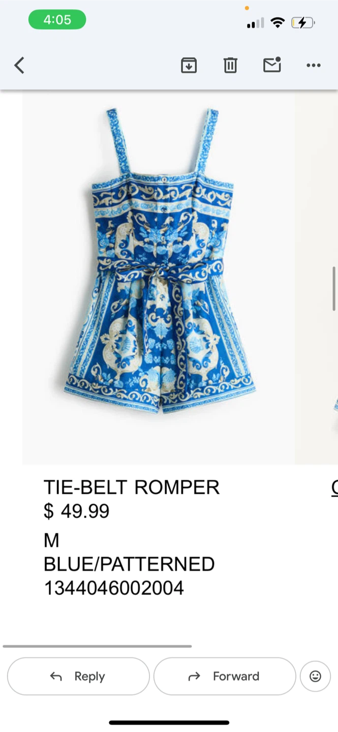 $30 with tags Blue/Patterned Tie-Belt Romper - Size M