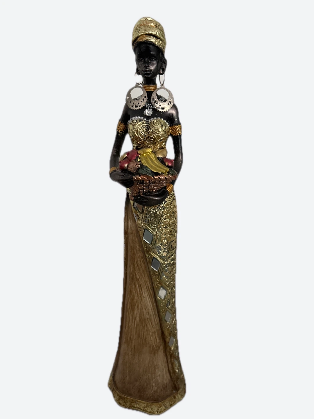 Decorative African Figurine with Fruit Basket