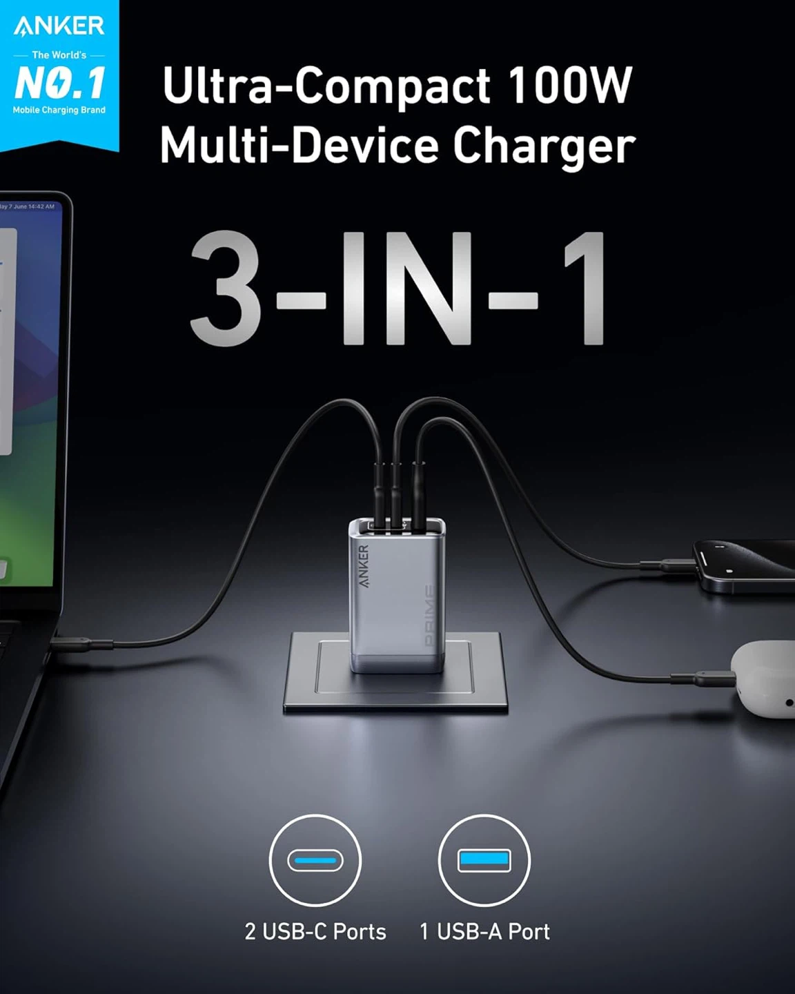 🆕 Anker Prime 100W 3-Port Wall Charger - photo 4
