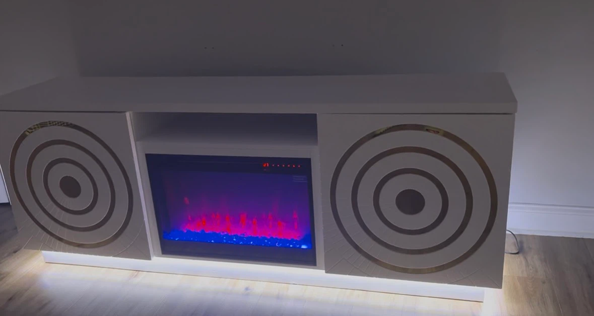 Entertainment stand with heater and cooling fan