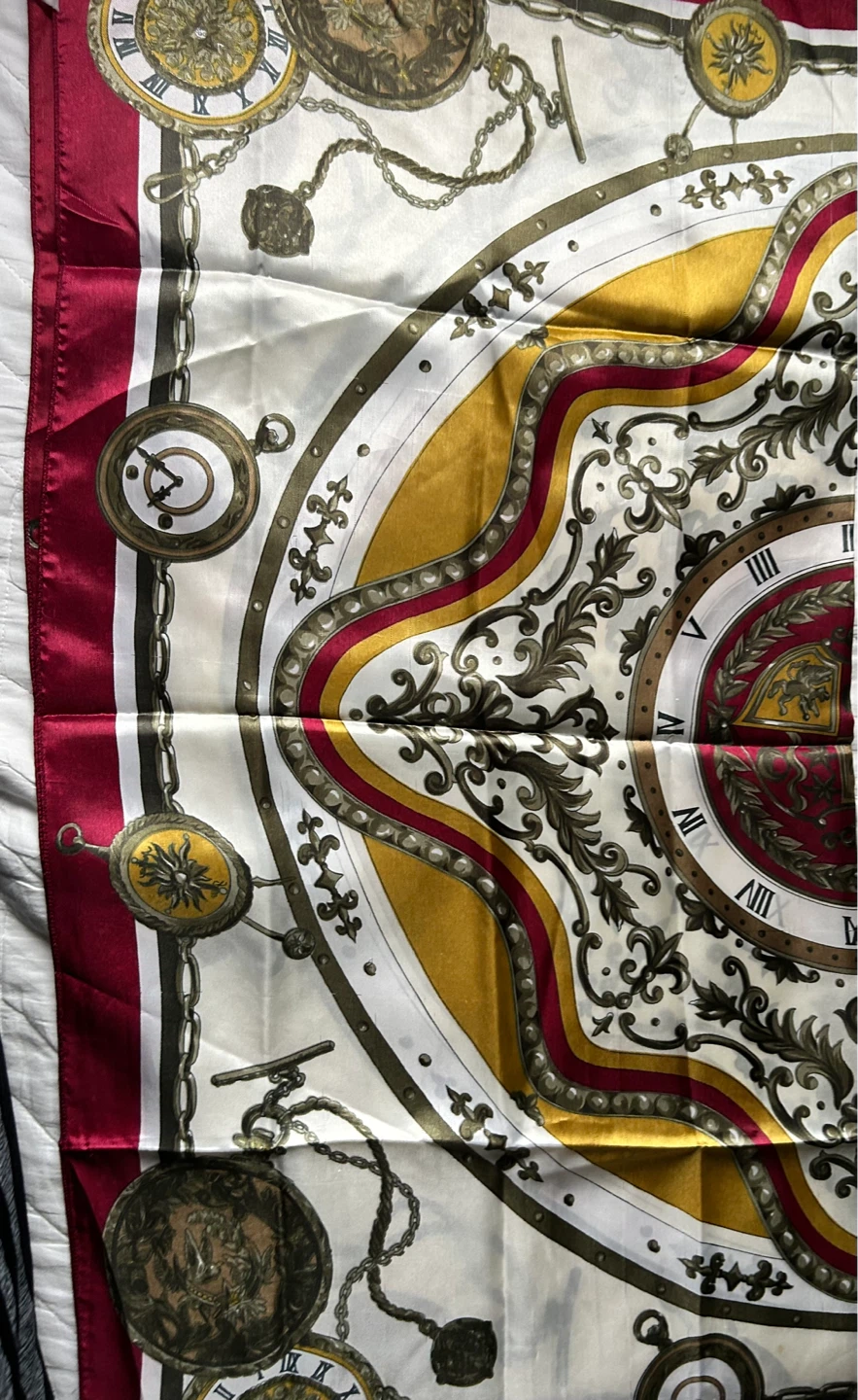 Decorative Scarf with Clock and Chain Design