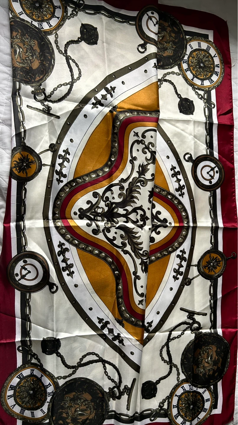 Decorative Scarf with Clock and Chain Design - photo 3