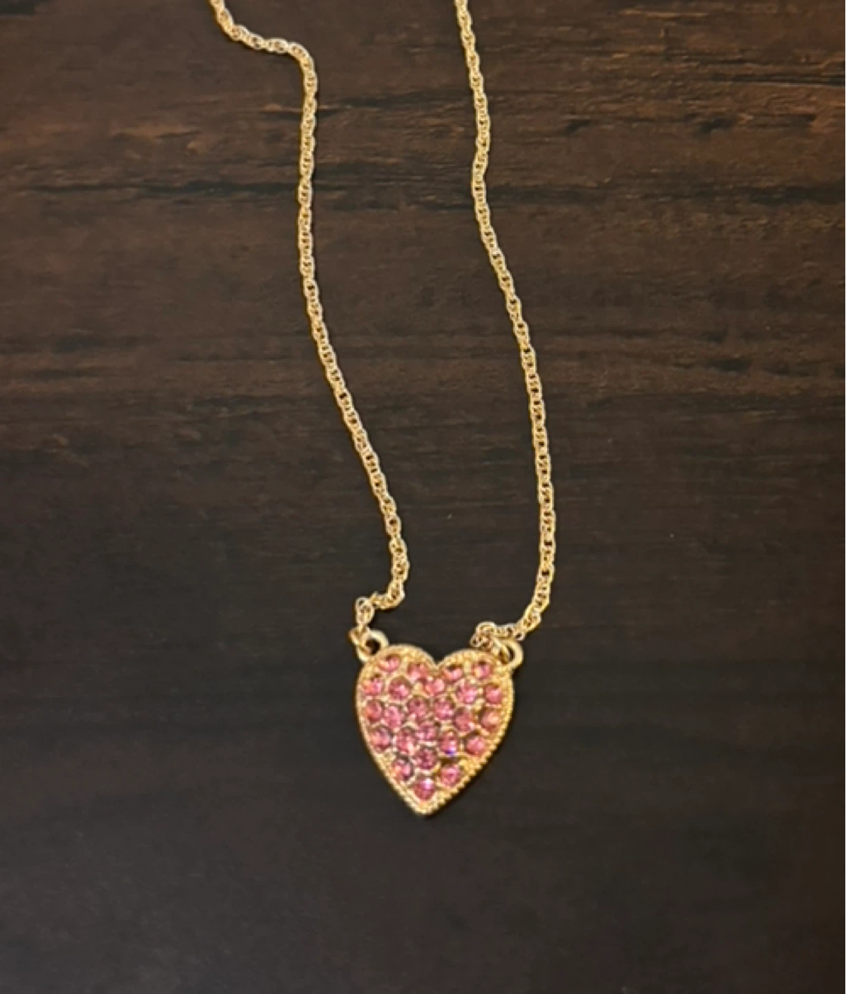 NEW-Gold Heart Necklace with Pink Stones