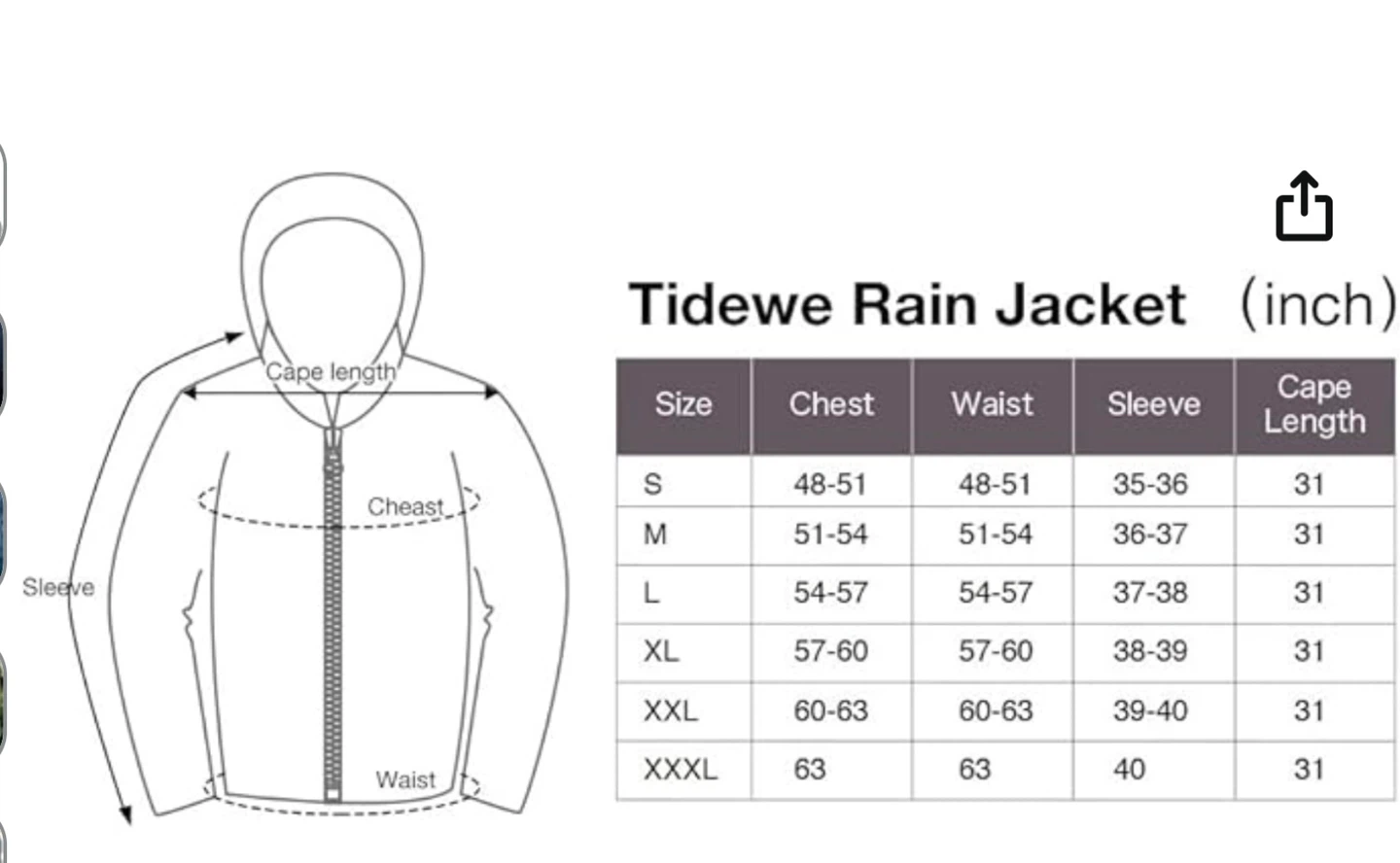 New Tidewe Rain Jacket size 3XL - photo 5