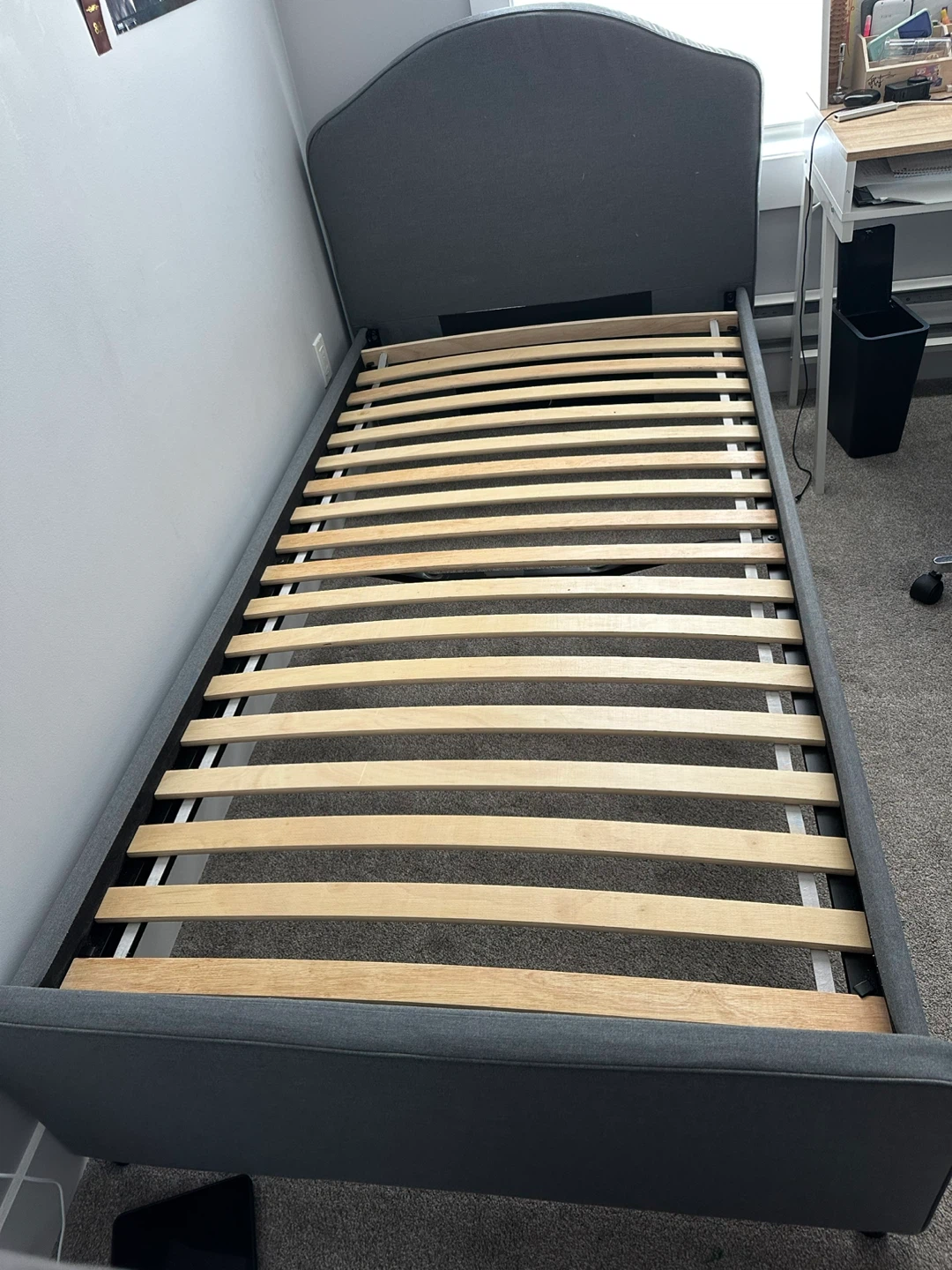 Grey Fabric Bed Frame with Slatted Base