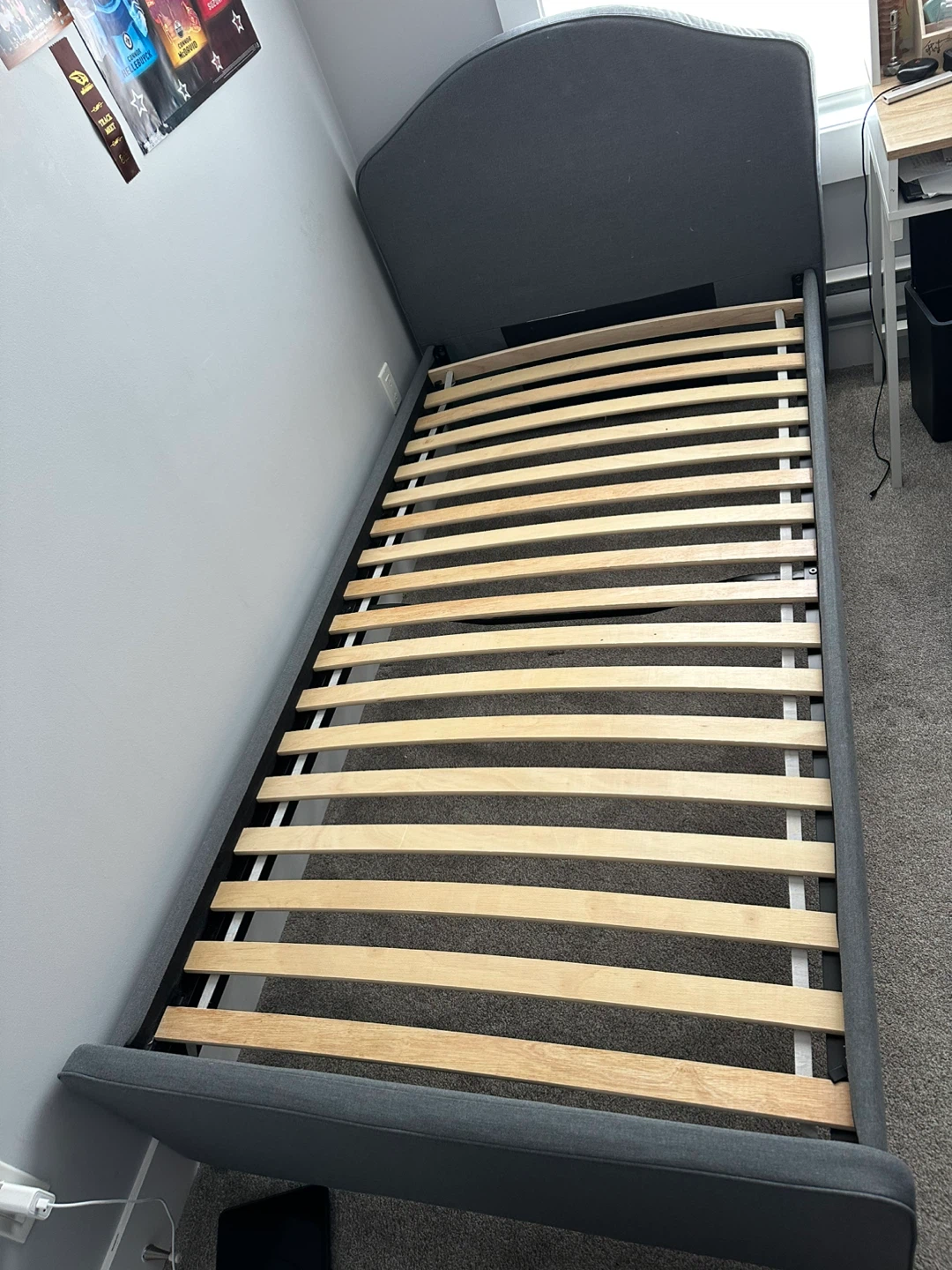Grey Fabric Bed Frame with Slatted Base - photo 2