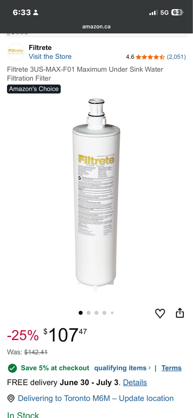 3M Filtrete 3US-PF01 Advanced Filtration Water Filter