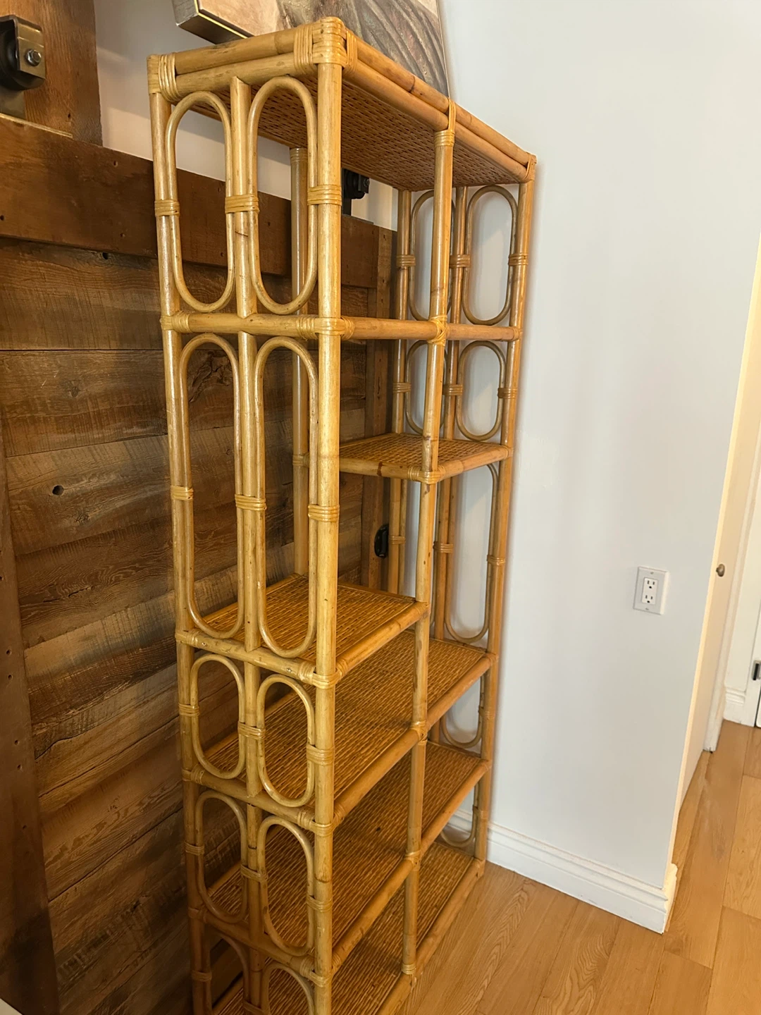 AUTHENTIC VINTAGE BOHO CHIC BAMBOO RATTAN ETAGERE DISPLAY SHELF - photo 4