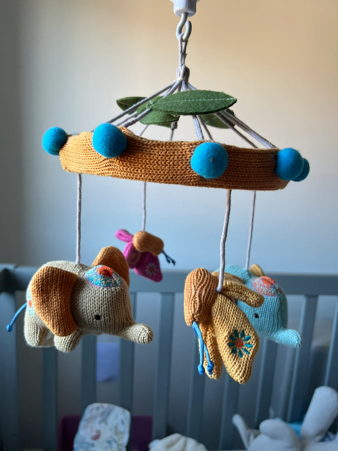 Knitted Elephant Baby Mobile