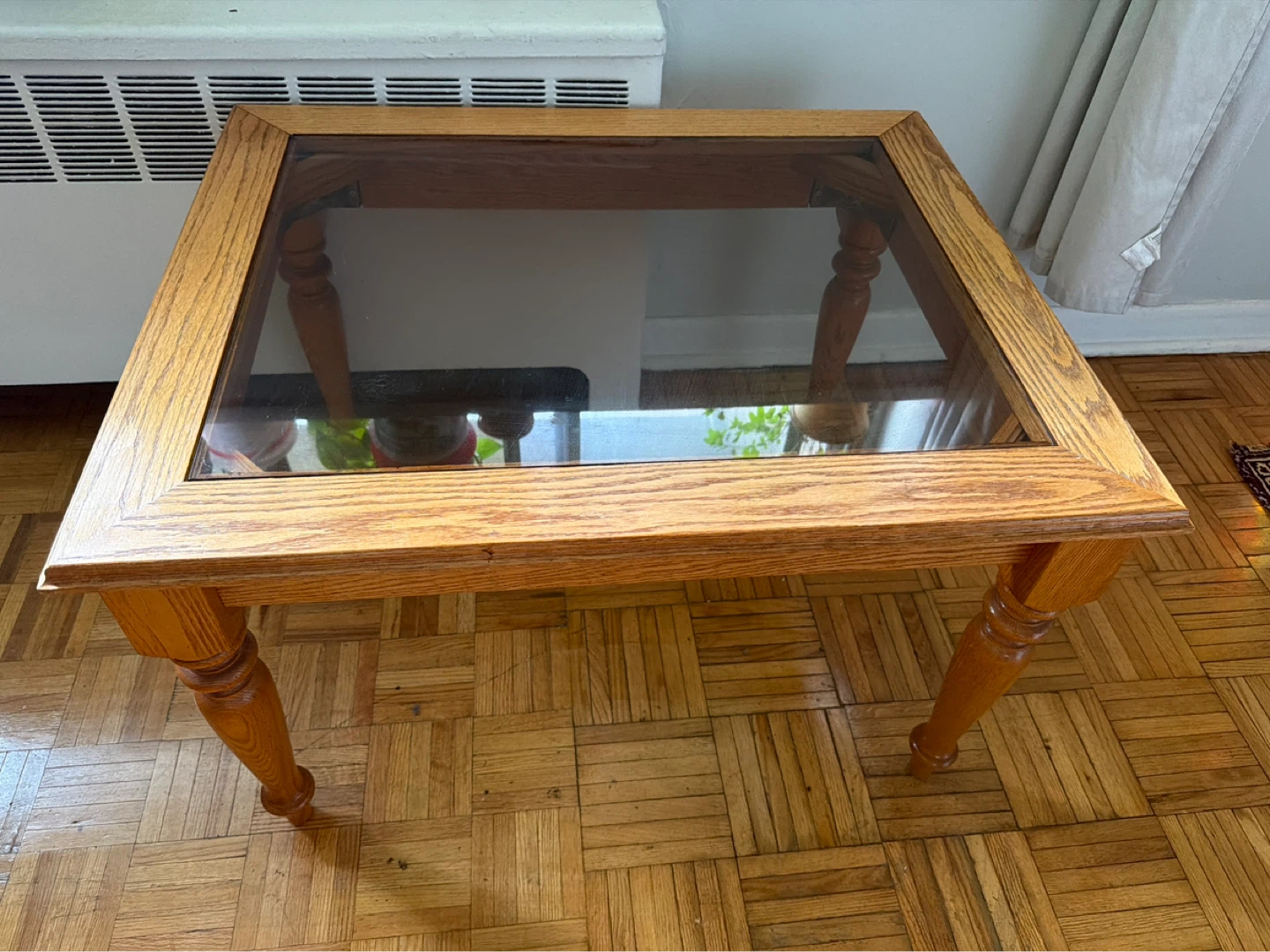Wooden End Table with Glass Top
