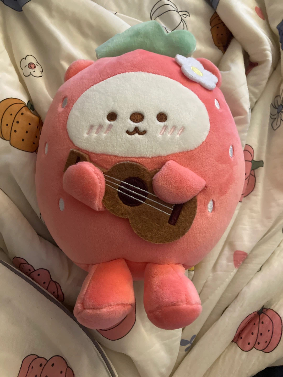 kepelon cute strawberry bear holding guitar plush