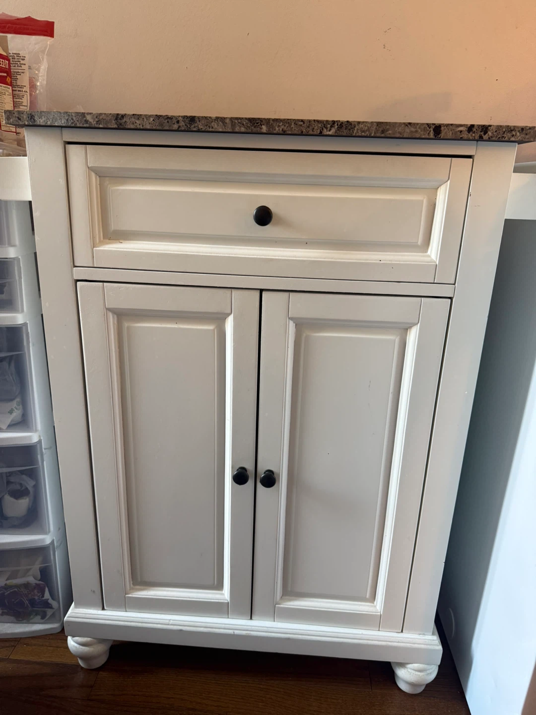 White Kitchen Island with Drawer and Cabinet Storage